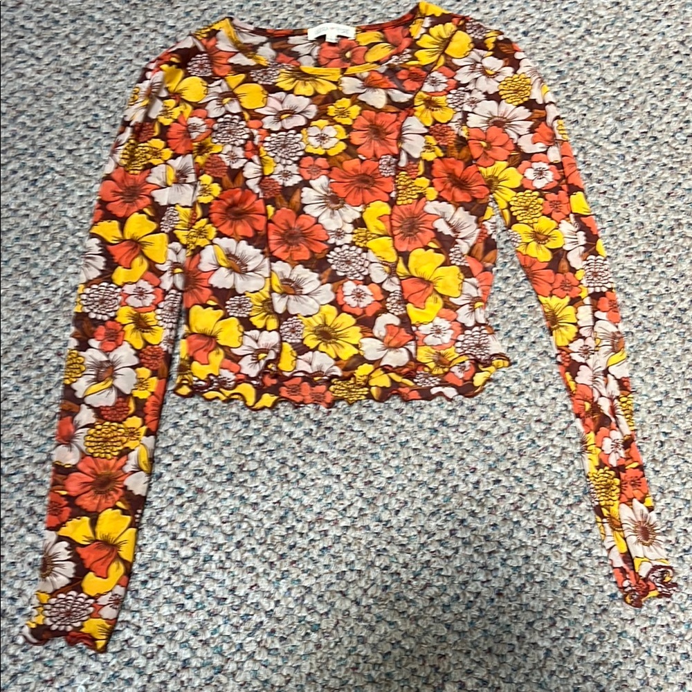 Mesh Floral Long Sleeve Top